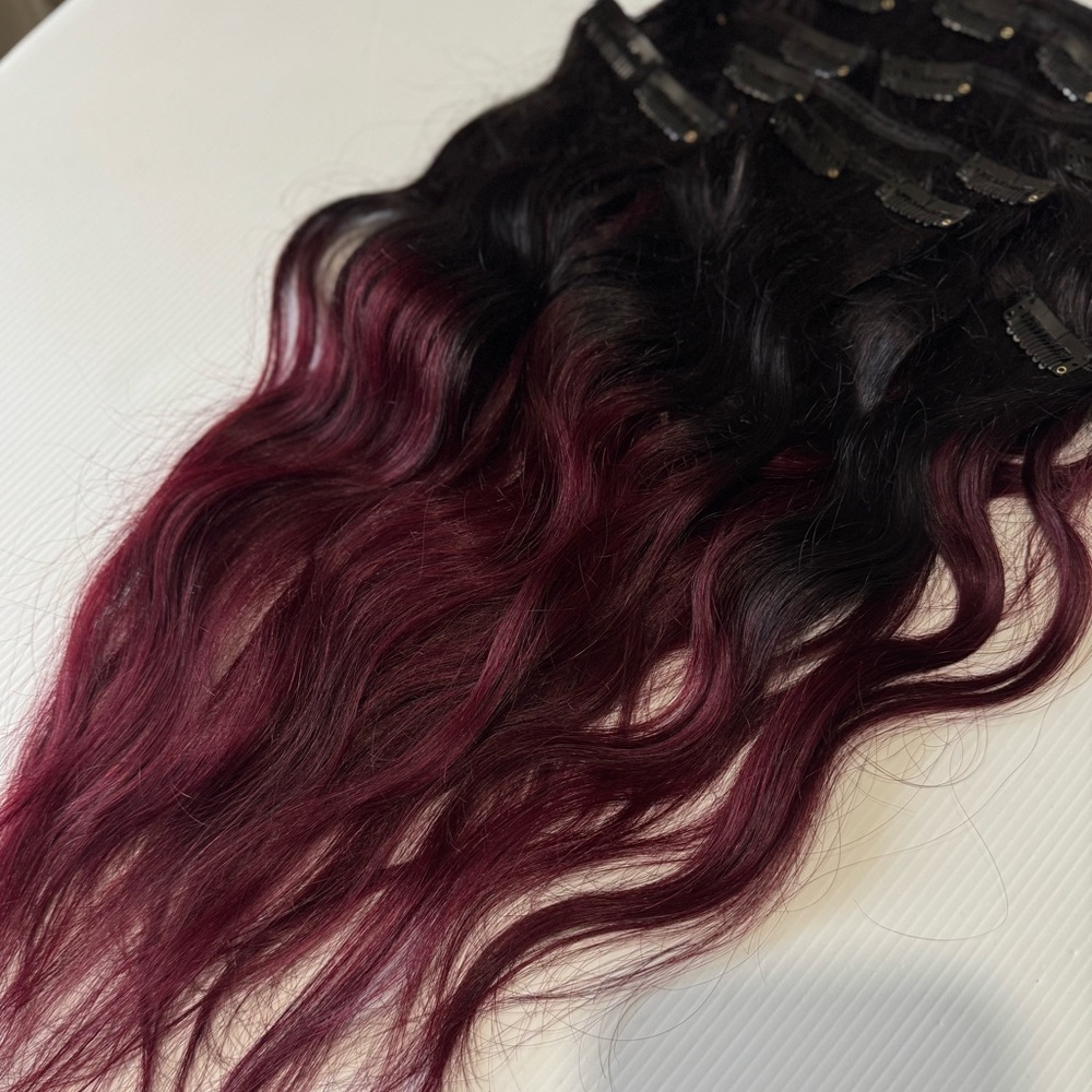 22 Inch Clip in Hair Extensions Ombre black to Burgundy 100% Human hair - Picture 5 of 5